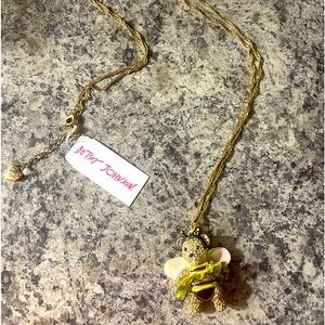 Betsey Johnson Bumble Bee Pave Bear Pendant Long Necklace - NWT